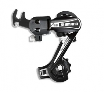 Переключатель задний "Shimano" Tourney, TY21 (крюк) 6ск, цв. черн 	
